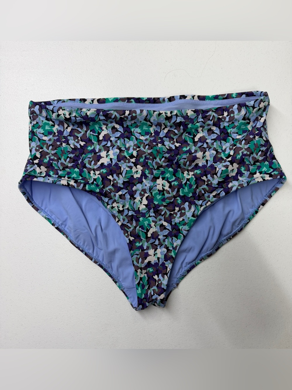 Athleta Large Floral High Rise Bikini Bottom Blue Green Swim